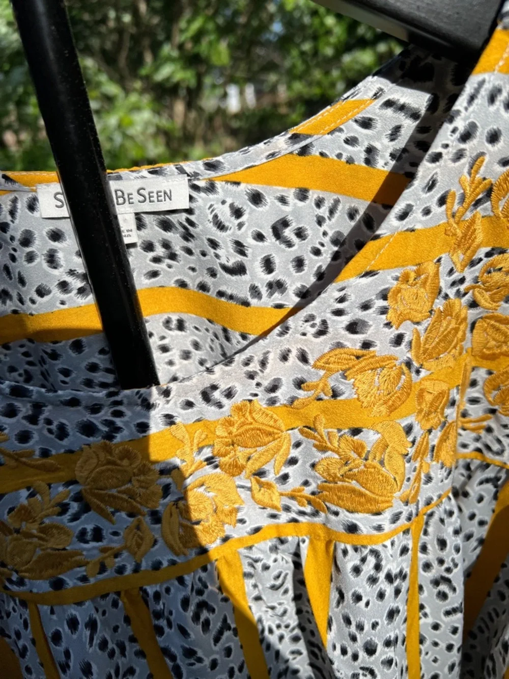 SEE AND BE SEEN Gray Leopard and Gold Yellow Embroidered Striped Tunic - Picture 5 of 7